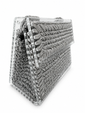 Silver Metallic Woven Acrylic Handbag with Chain Strap