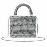Silver Metallic Woven Acrylic Handbag with Chain Strap