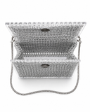 Silver Metallic Woven Acrylic Handbag with Chain Strap