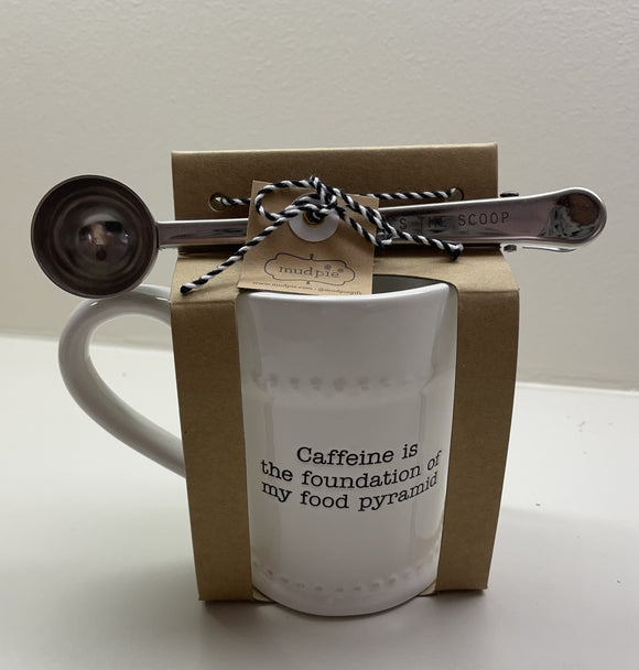 Mud Pie - Circa Mug and Coffee Scoop Set - Caffenie is the foundation of my food pyramid