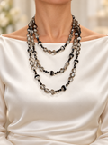Smoky Gray Glass Crystal Layering Necklace