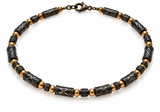 Black Metal Geometric Symbol Necklace with Gold-Tone Accents