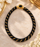 Elegant Black Glass Beaded Necklace with Gold Accents