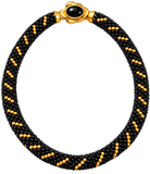 Elegant Black Glass Beaded Necklace with Gold Accents