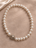 White Faux Pearl Necklace with Ornate Silver-Tone Clasp