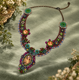 Vintage-Inspired Floral Portrait Beaded Necklace