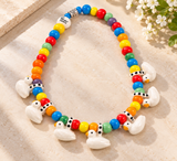 Colorful Beaded Necklace with White Ceramic Duck Charms