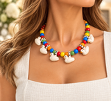 Colorful Beaded Necklace with White Ceramic Duck Charms