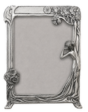 Handcrafted Mexican Pewter Art Nouveau Lady & Floral Picture Frame