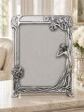 Handcrafted Mexican Pewter Art Nouveau Lady & Floral Picture Frame